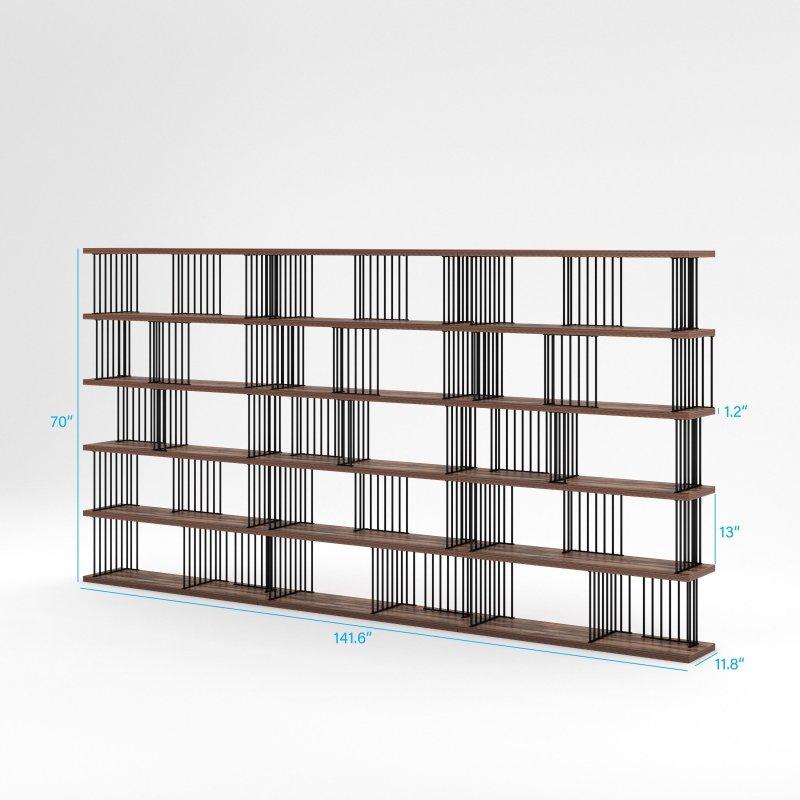 Siyah Metal ve Ceviz Rengi MDF 5 Raflı Endüstriyel Kitaplık - 360x30x178 cm - 316263