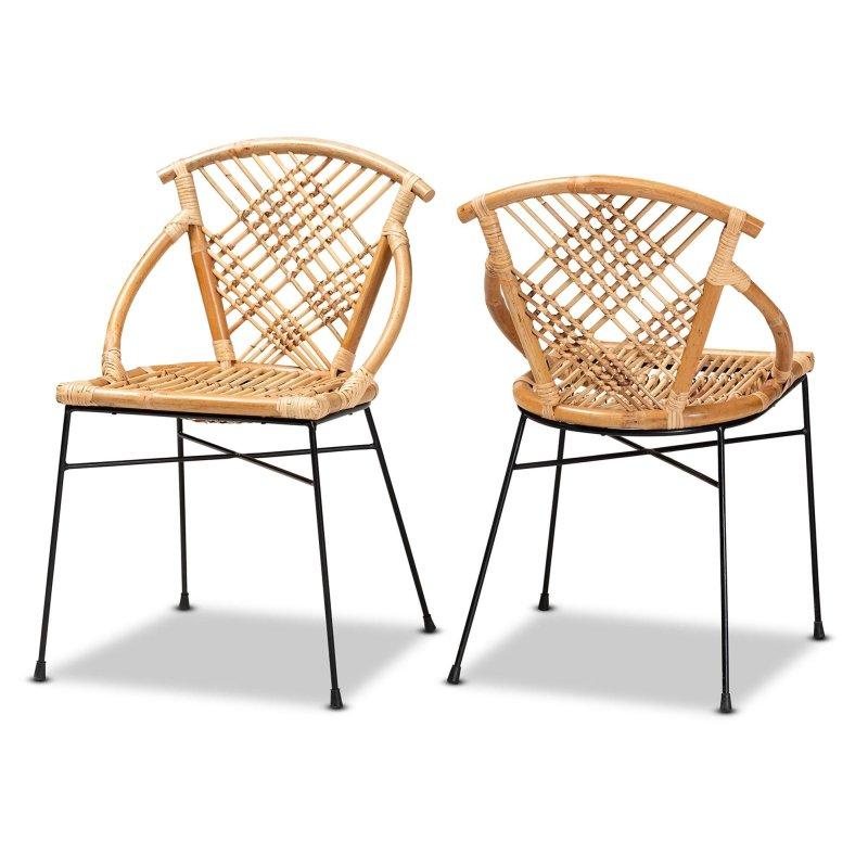 Siyah Metal ve Doğal Rattan 2li Set Bohem Rattan Sandalye - 252059