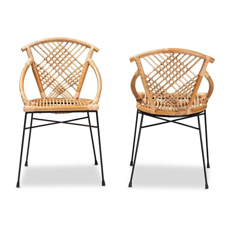 Siyah Metal ve Doğal Rattan 2li Set Bohem Rattan Sandalye - 252059
