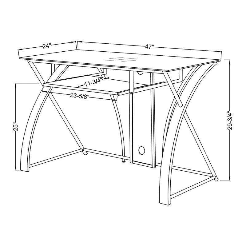 Siyah Metal ve Gri Cam Klavye Tepsili X Ayaklı Ofis Masası - 120 cm - 327260