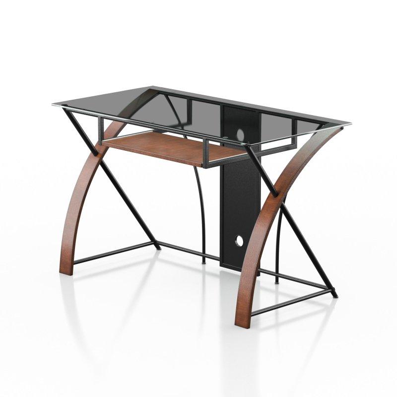 Siyah Metal ve Gri Cam Klavye Tepsili X Ayaklı Ofis Masası - 120 cm - 327260
