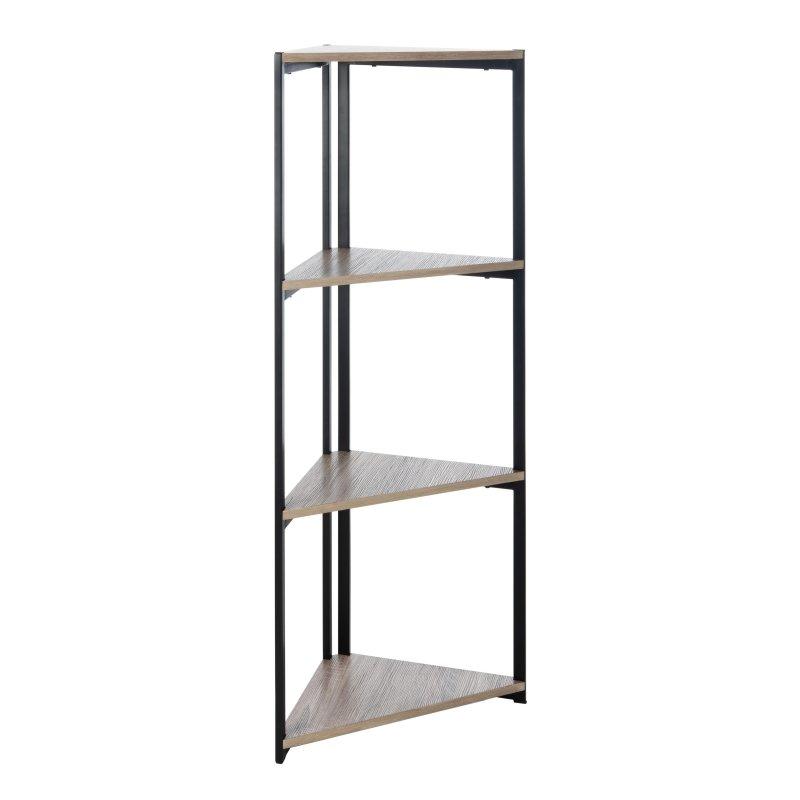 Siyah Metal ve Gri MDF 4 Raflı Köşe Kitaplık - 42x42x140 cm - 319457