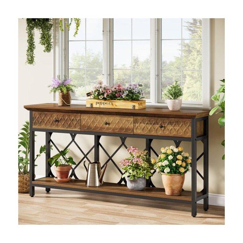 Siyah Metal ve Kahverengi MDF 3 Çekmeceli Raflı Endüstriyel Dresuar - 180 cm - 332768