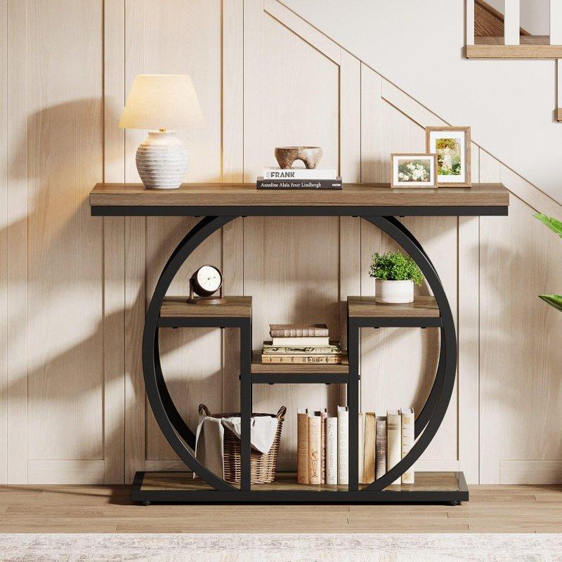 Siyah Metal ve Kahverengi MDF 4 Raflı Geometrik Dresuar - 106 cm - 331509