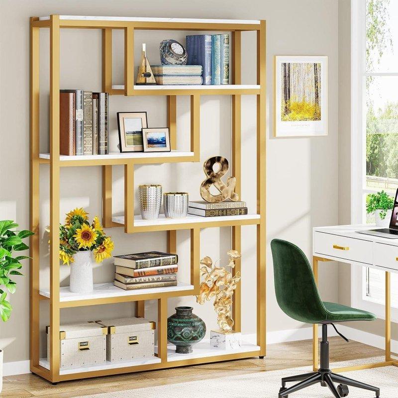 Siyah Metal ve Kahverengi MDF 6 Raflı Asimetrik Endüstriyel Kitaplık - 101x30x177 cm - 319497