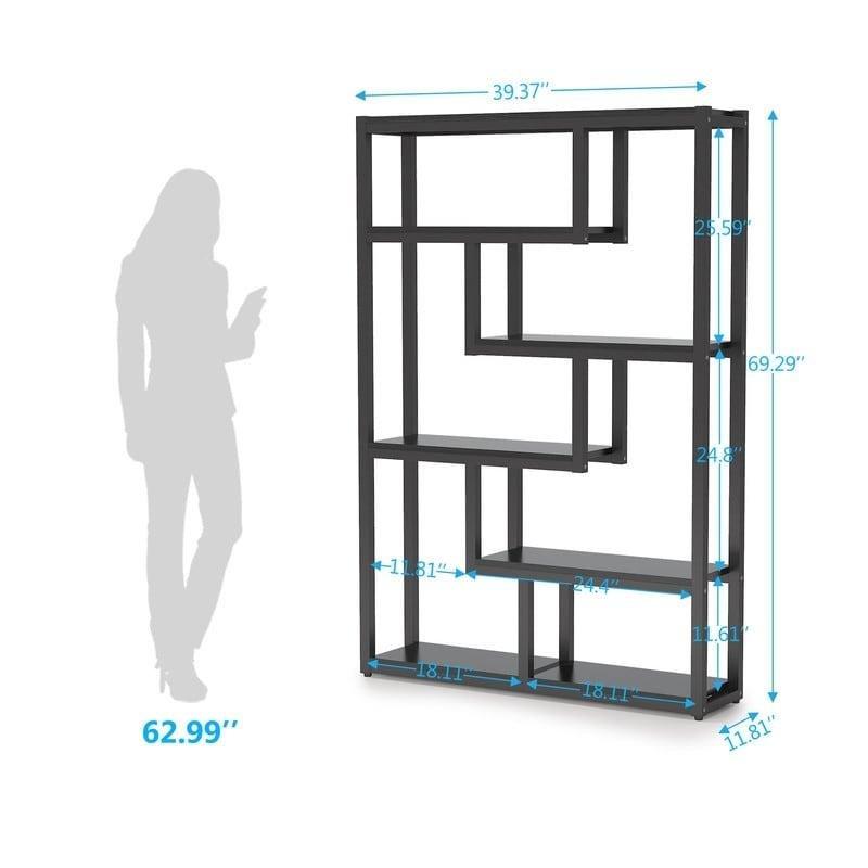 Siyah Metal ve Kahverengi MDF 6 Raflı Asimetrik Endüstriyel Kitaplık - 101x30x177 cm - 319497