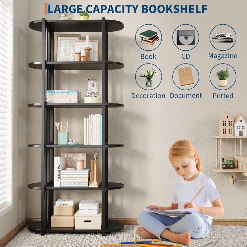Siyah Metal ve Kahverengi MDF 6 Raflı Endüstriyel Dar Kitaplık - 181 cm - 318199