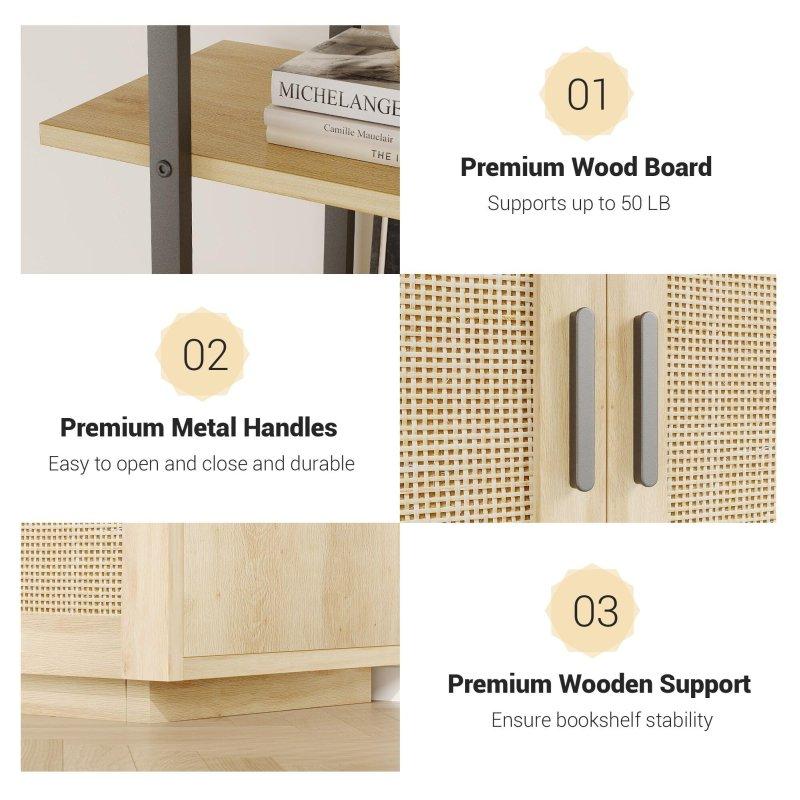 Siyah Metal ve Kahverengi MDF Endüstriyel 5 Raflı Dolaplı Kitaplık - 181 cm - 320864