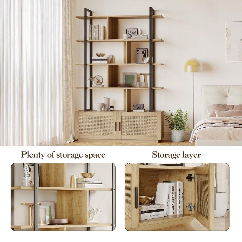 Siyah Metal ve Kahverengi MDF Endüstriyel 5 Raflı Dolaplı Kitaplık - 181 cm - 320864