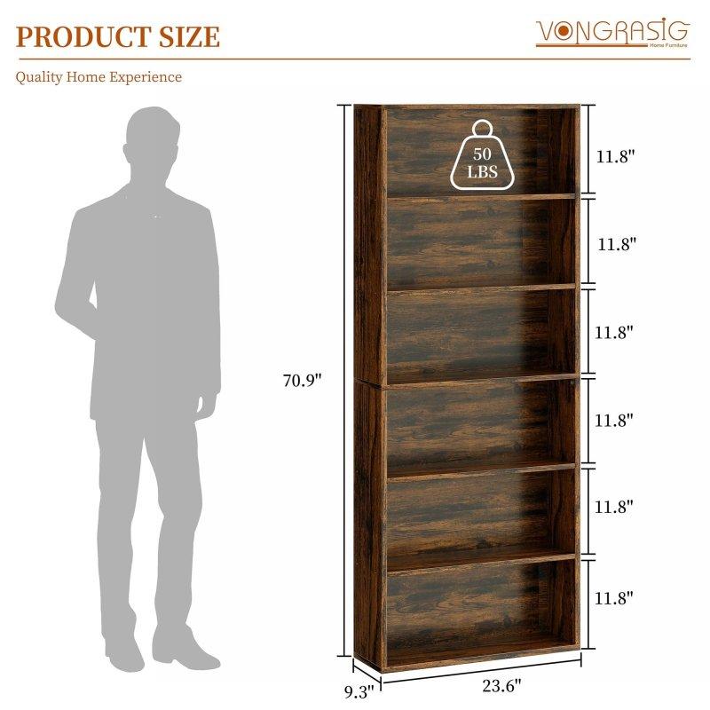 Siyah Metal ve Kahverengi MDF Endüstriyel 6 Raflı Kitaplık - 315683