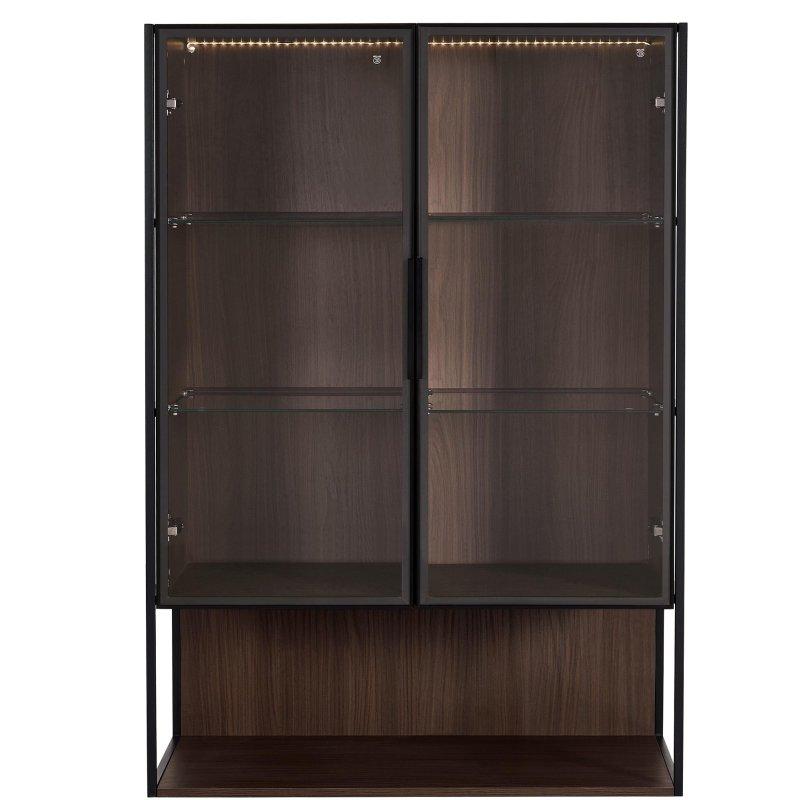 Siyah Metal ve Koyu Ceviz LED Aydınlatmalı Çekmeceli Cam Kapaklı Kitaplık - 131 cm - 317227