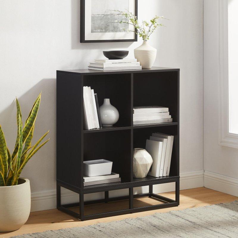 Siyah Metal ve MDF 4 Küp Raflı Plak Standı Kitaplık - 73x92x35 cm - 314275