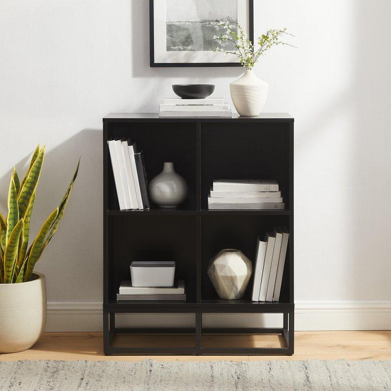Siyah Metal ve MDF 4 Küp Raflı Plak Standı Kitaplık - 73x92x35 cm - 314275