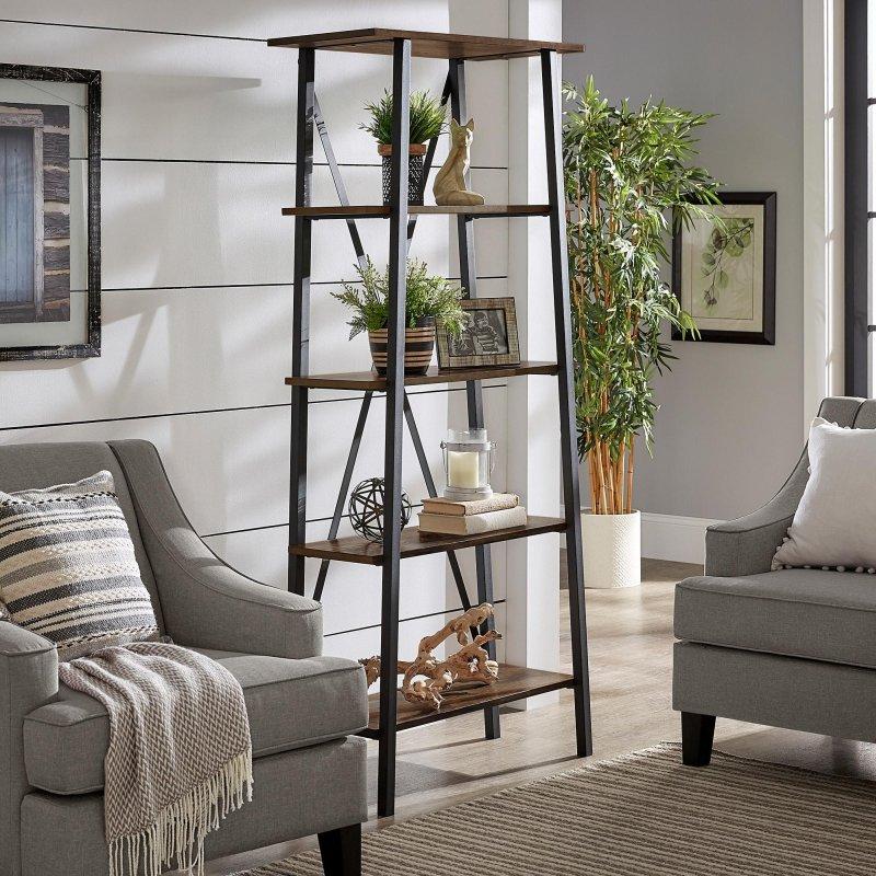 Siyah Metal ve MDF 4 Raflı Çapraz Sırtlı Kitaplık - 81x37x183 cm - 313609