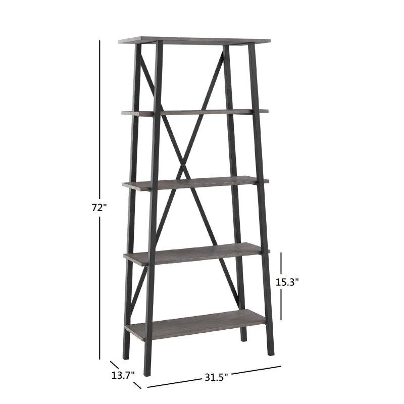 Siyah Metal ve MDF 4 Raflı Çapraz Sırtlı Kitaplık - 81x37x183 cm - 313609