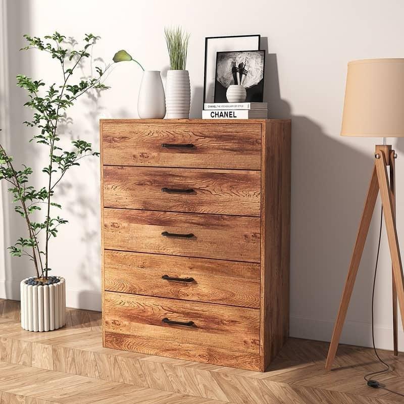 Siyah Metal ve MDF 5 Kumaş Çekmeceli Dikey Şifonyer - 70x70x94 cm - 300639