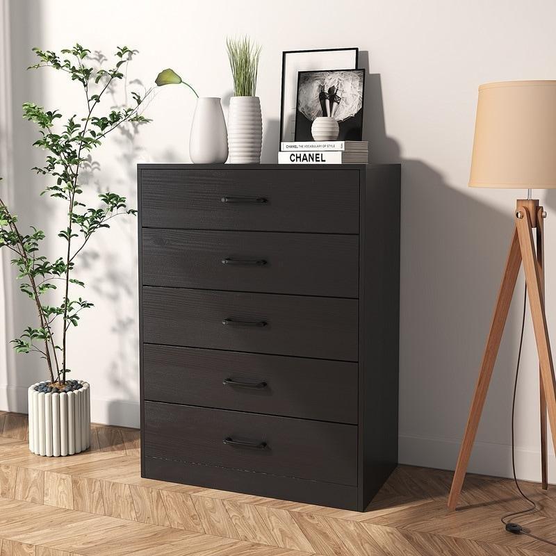Siyah Metal ve MDF 5 Kumaş Çekmeceli Dikey Şifonyer - 70x70x94 cm - 300639