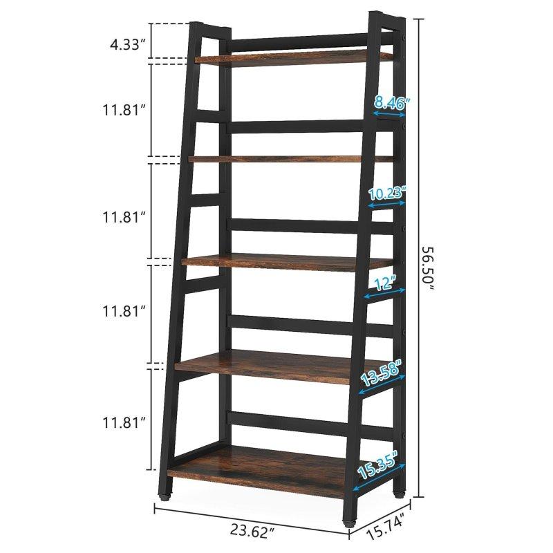 Siyah Metal ve MDF 5 Raflı Merdiven Tipi Kitaplık - 60x40x144 cm - 316429