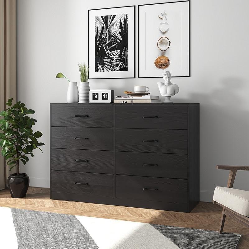 Siyah Metal ve MDF 8 Çekmeceli Ahşap Kuluplu Şifonyer - 297402
