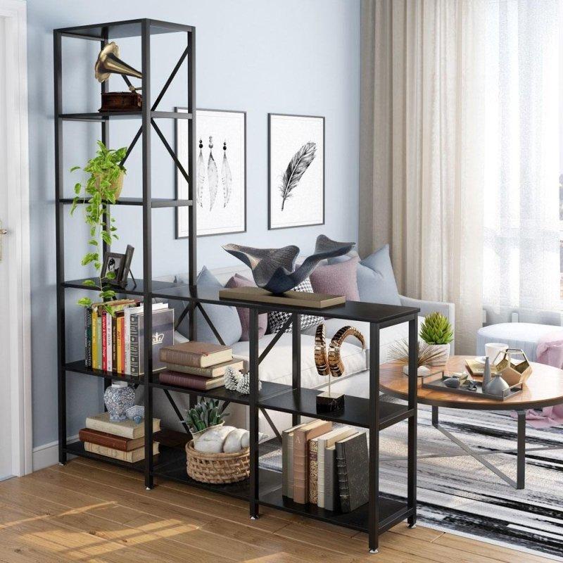 Siyah Metal ve MDF 9 Raflı Merdiven Tasarım Köşe Kitaplık - 138x30x180 cm - 319314