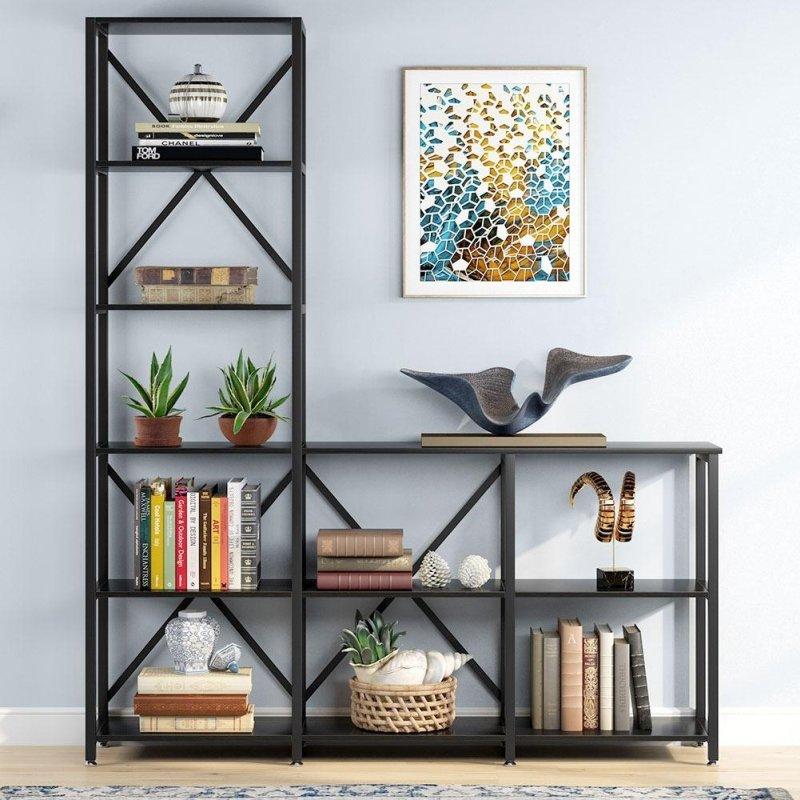 Siyah Metal ve MDF 9 Raflı Merdiven Tasarım Köşe Kitaplık - 138x30x180 cm - 319314