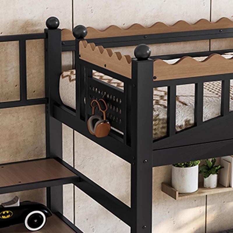 Siyah Metal ve MDF Depolama Merdivenli Raflı Kitaplıklı Ranza - 250x106 cm - 249977