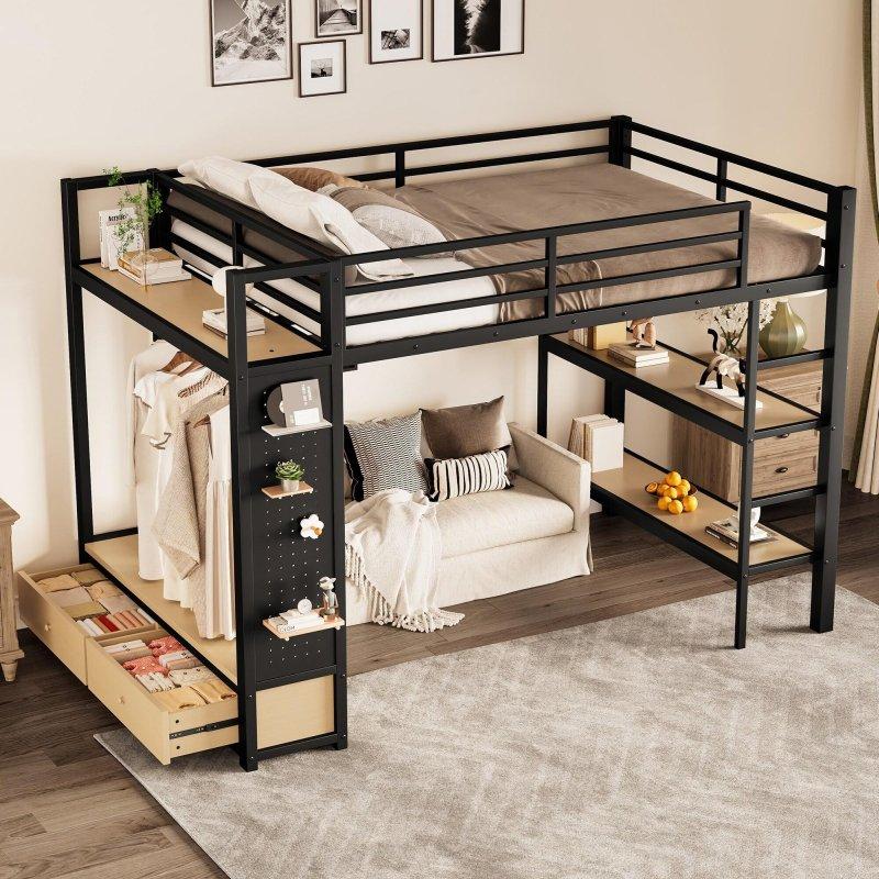 Siyah Metal ve MDF Gardıroplu Delikli Panolu Ranza - 249941