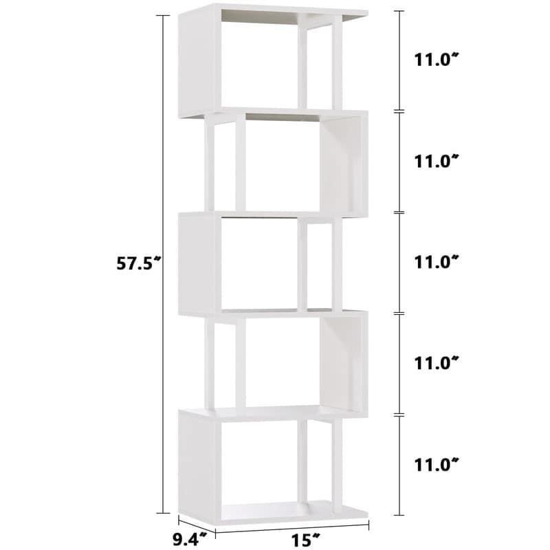 Siyah Metal ve MDF Geometrik 6 Raflı S Şekilli Kitaplık - 39x25x147 cm - 315053