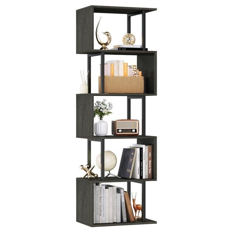 Siyah Metal ve MDF Geometrik 6 Raflı S Şekilli Kitaplık - 39x25x147 cm - 315053