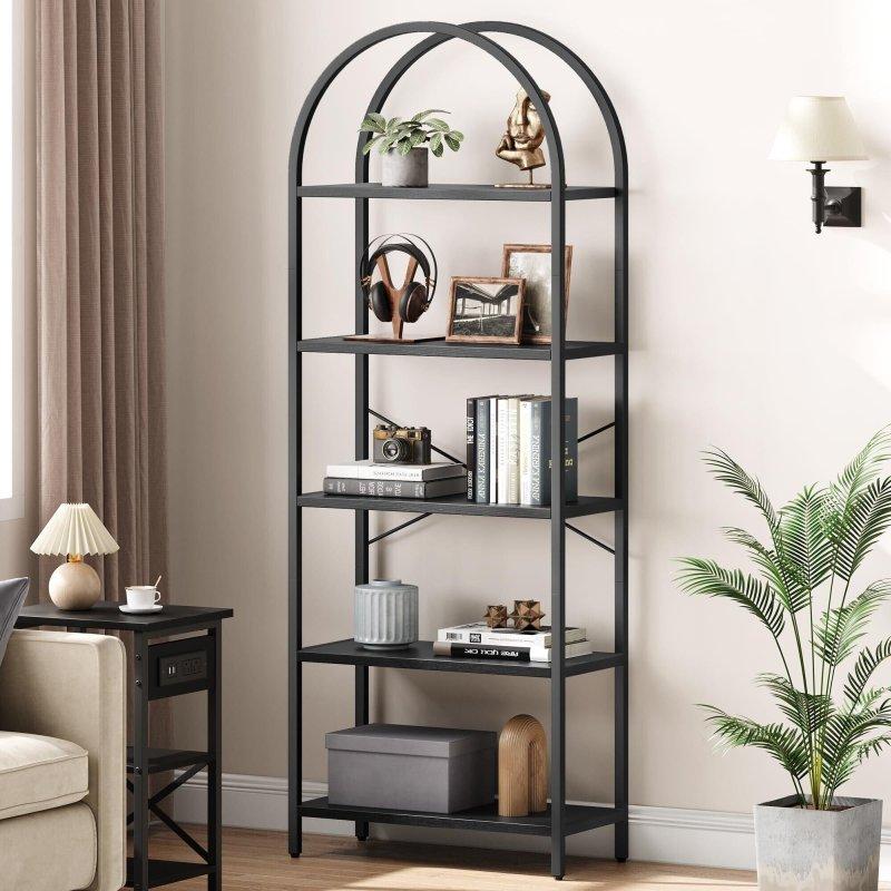Siyah Metal ve MDF Kemerli 5 Raflı Kitaplık - 181x60x28 cm - 320506