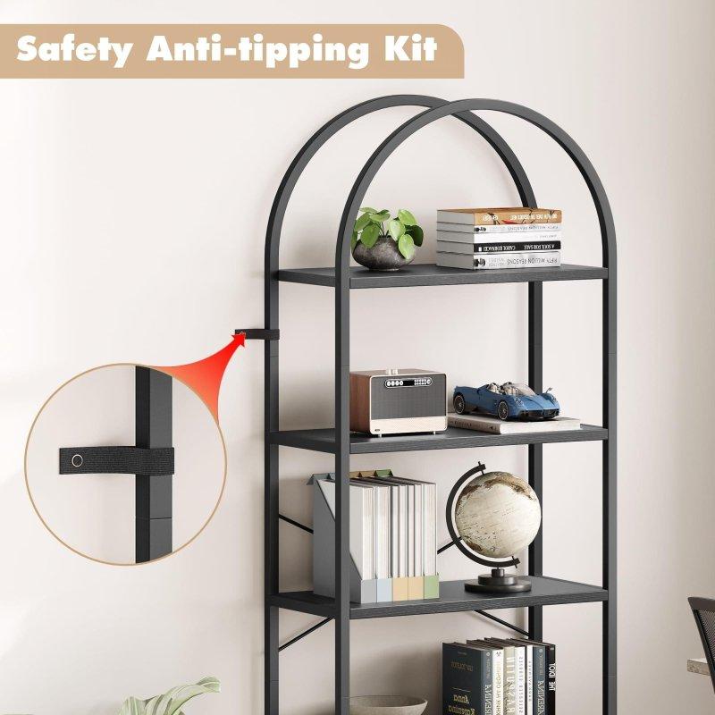 Siyah Metal ve MDF Kemerli 5 Raflı Kitaplık - 181x60x28 cm - 320506