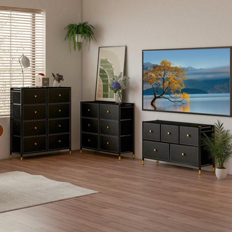 Siyah Metal ve MDF Kumaş Çekmeceli Modern Şifonyer - 306057
