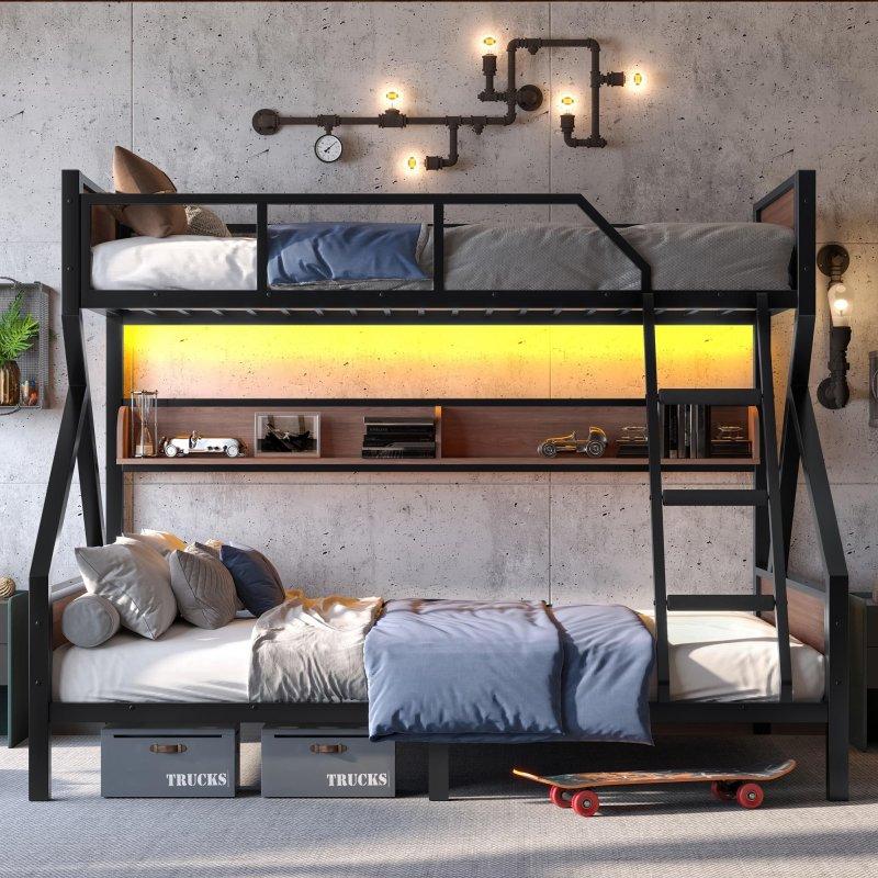Siyah Metal ve MDF LED Işıklı Raflı Ranza - 249130