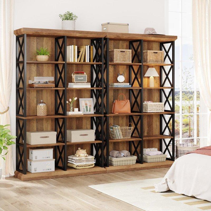 Siyah Metal ve MDF X Desenli 6 Raflı Endüstriyel Kitaplık - 120x30x190 cm - 314944