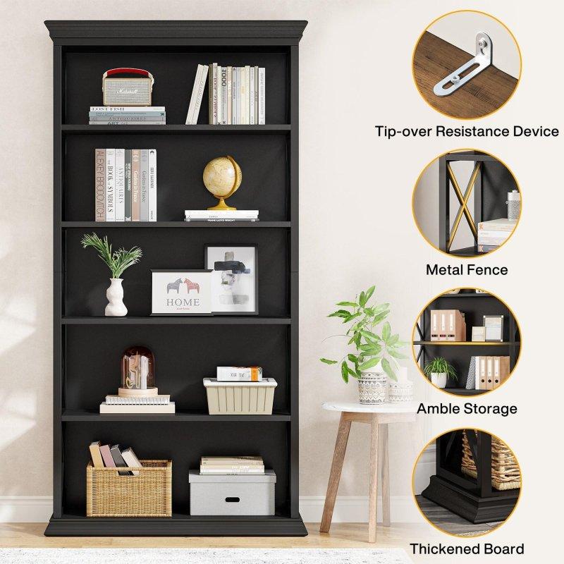 Siyah Metal ve MDF X Desenli 6 Raflı Kitaplık - 180 cm - 315695