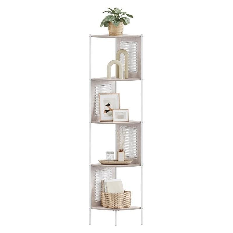 Siyah Metal ve Polirattan Bohem 5 Raflı Köşe Kitaplık - 33x33x157 cm - 315952