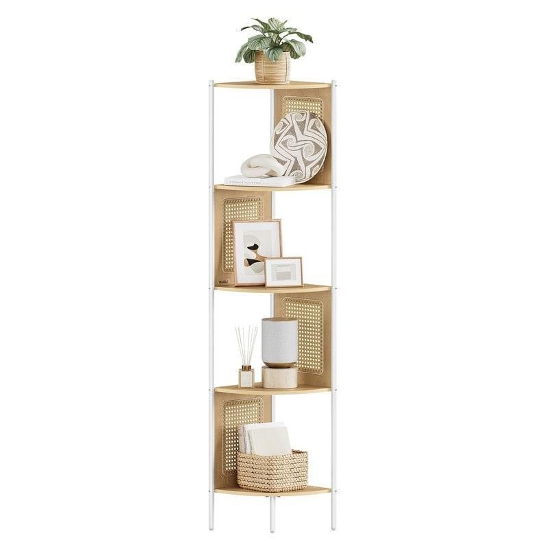 Siyah Metal ve Polirattan Bohem 5 Raflı Köşe Kitaplık - 33x33x157 cm - 315952