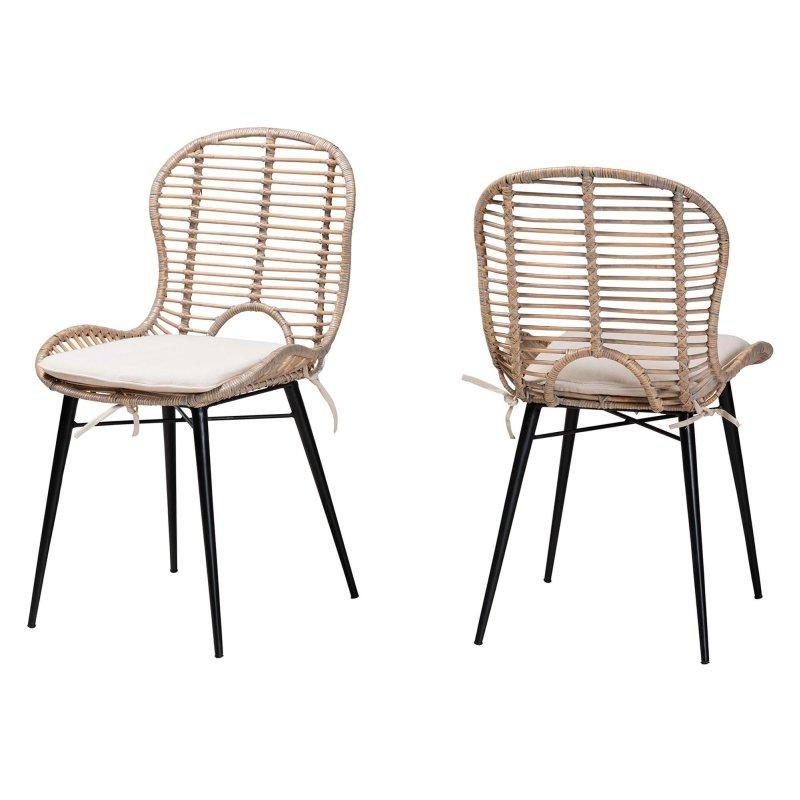 Siyah Metal ve Rattan Minderli 2li Set Rattan Sandalye - 252461