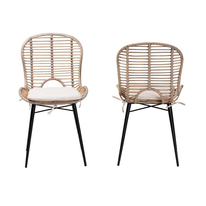 Siyah Metal ve Rattan Minderli 2li Set Rattan Sandalye - 252461