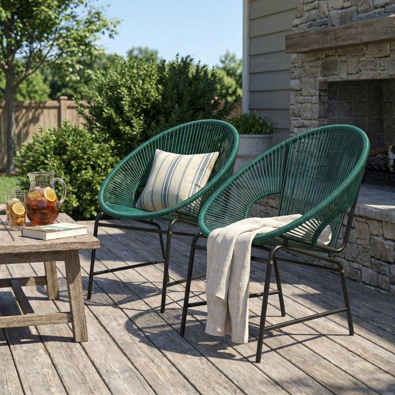 Siyah Metal ve Rattan Modern 2li Bahçe Takımı - 74x67x84 cm - 274042