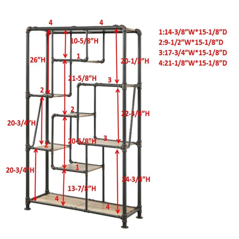 Siyah Metal ve Rustik Ahşap Raflı Endüstriyel Boru Tasarım Kitaplık - 314410
