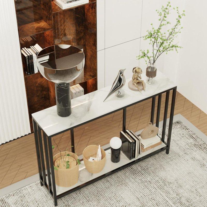 Siyah Metal ve Sinterlenmiş Taş İki Katlı Dikdörtgen Dresuar - 108 cm - 332705