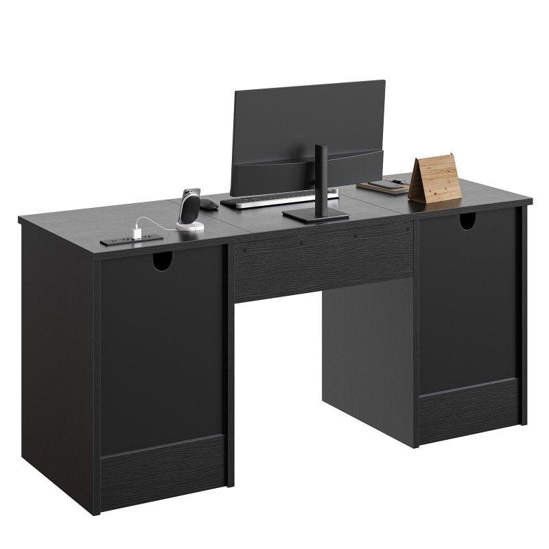 Siyah Metal ve Suntalam Çekmeceli Kilitli USB Portlu Ofis Masası - 150 cm - 327491