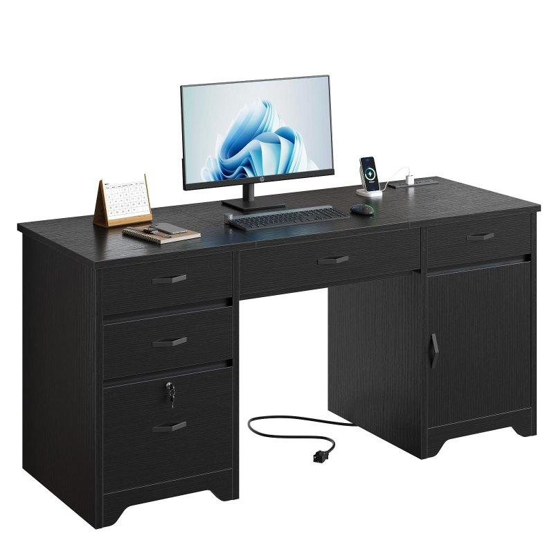 Siyah Metal ve Suntalam Çekmeceli Kilitli USB Portlu Ofis Masası - 150 cm - 327491