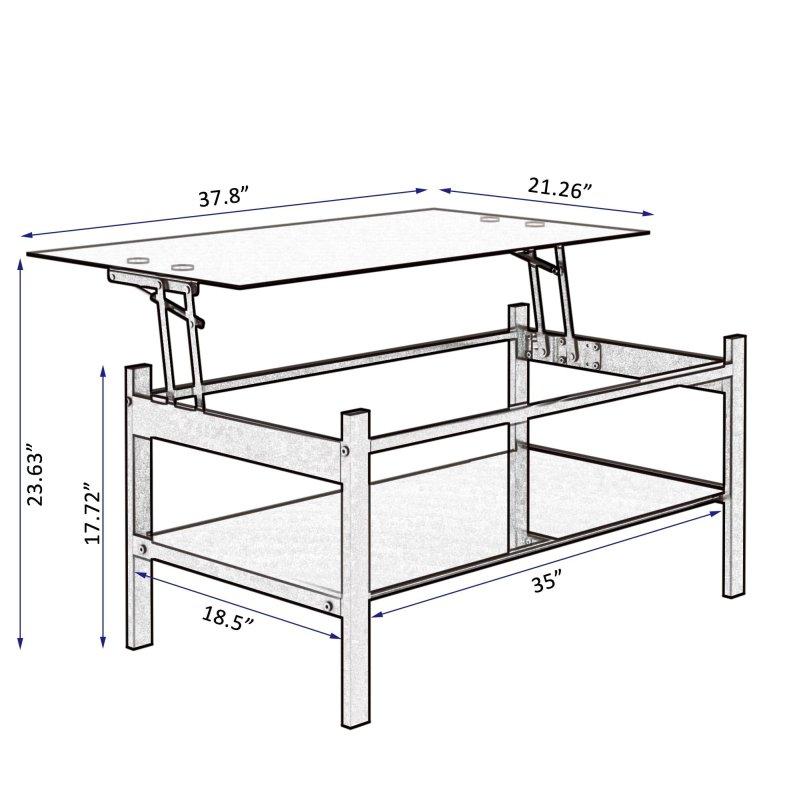 Siyah Metal ve Temperli Cam Kaldırılabilir Tablalı Akıllı Sehpa - 97x54x45 cm - 253403