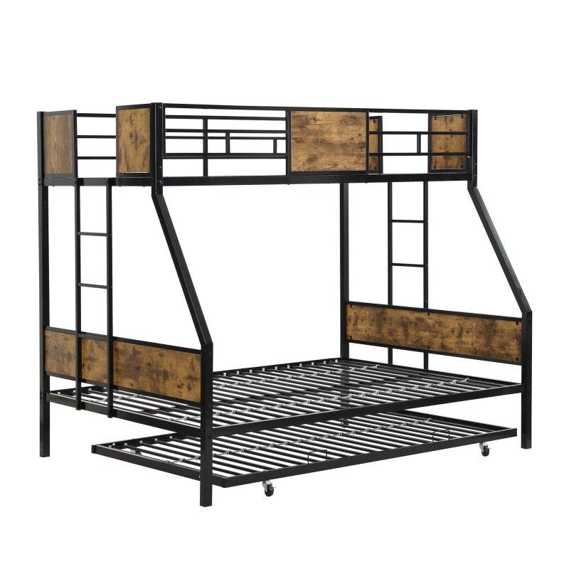 Siyah Metal Yandan Merdivenli Üstü Tek Altı Çift Kişilik Ranza - 199x143x170 cm - 248963