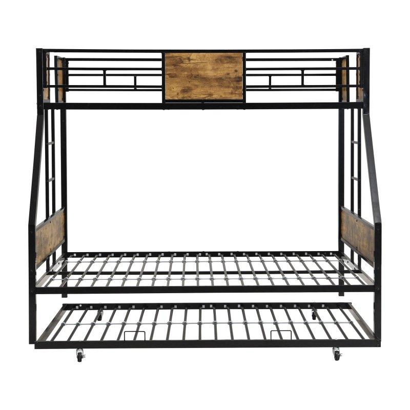 Siyah Metal Yandan Merdivenli Üstü Tek Altı Çift Kişilik Ranza - 199x143x170 cm - 248963
