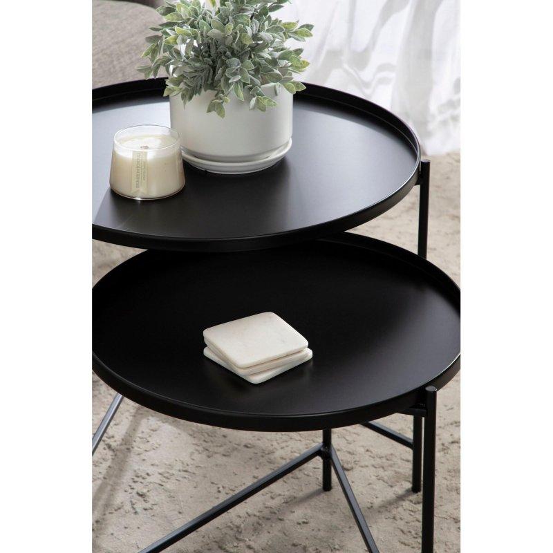 Siyah Metal Zigon Tasarımlı Yuvarlak Orta Sehpa Seti - 242460