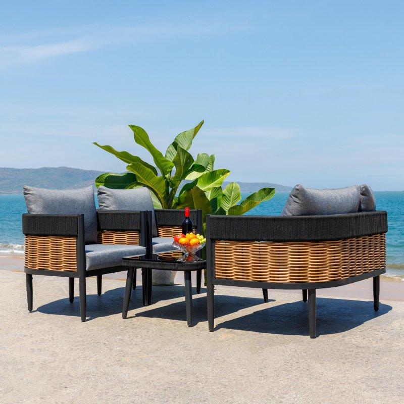 Siyah Minderli 4 Parça Bahçe Takımı - 133x72 cm - 274024