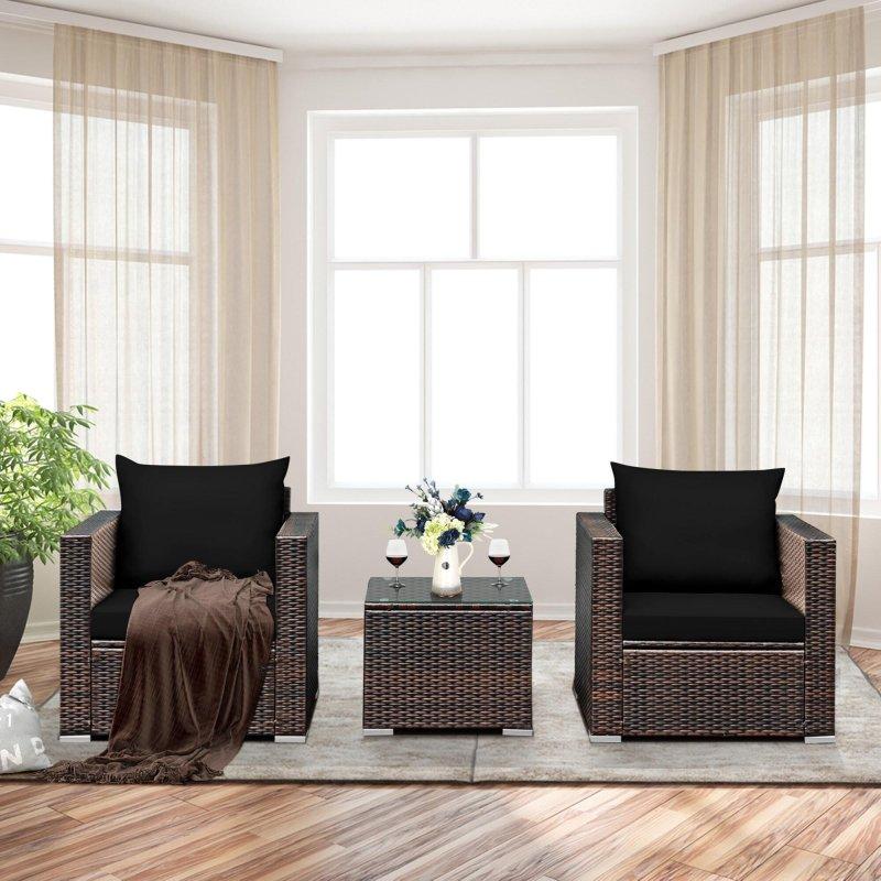 Siyah Minderli Rattan 3 Parça Bahçe Takımı - 269090